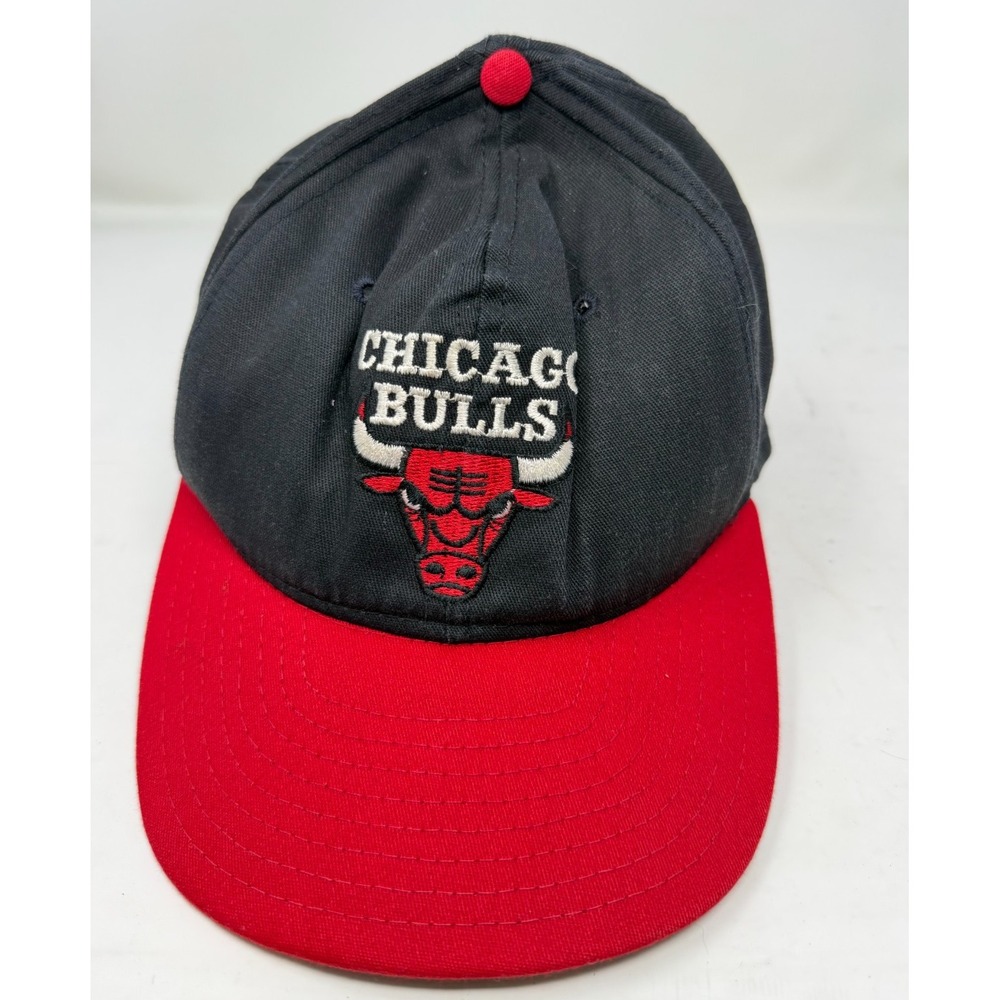 Vtg 90s Chicago Bulls AJD Snapback Hat Black Red Cap Made in USA NBA